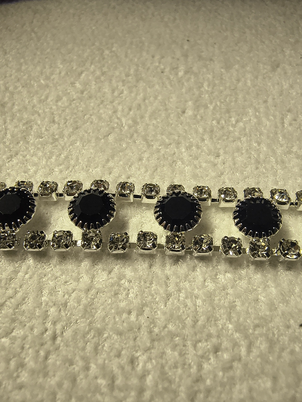 Silver-Tone Bracelet with Black Round Gem Accents